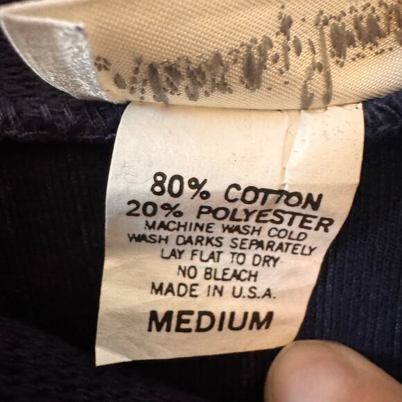 Vintage 90s Neiman Marcus Rolled Neck Velour Sweatshirt Gold Crest Emblem Sz M - Picture 9 of 10